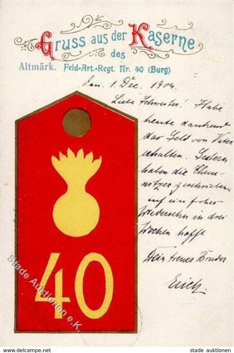Regiment Burg (O3270) Nr. 40 Altmärk. Feld Art. Regt. 1904 I-II - Régiments