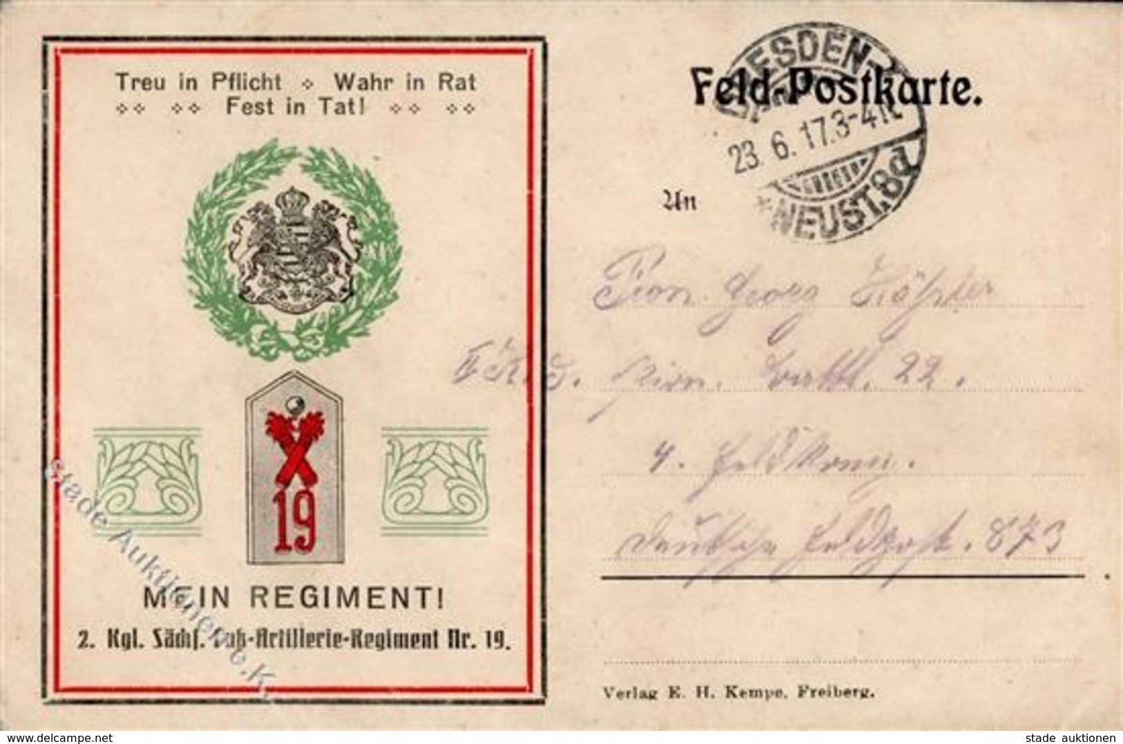 Regiment Dresden (O8000) Nr. 19 2. K. S. Fuß-Artillerie-Regt. 1917 II (Eckbug) - Regiments