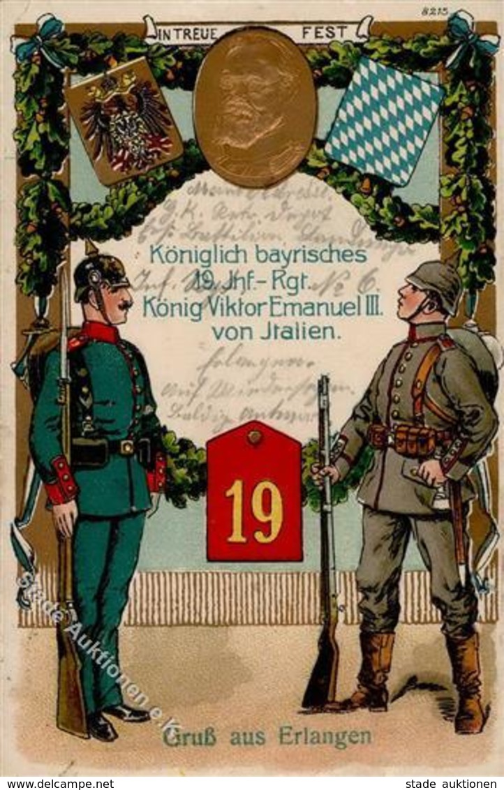 Regiment Erlangen (8520) Nr. 19 Kgl. Bayer. Inft. Regt. König Viktor Emanuel III. Von Italien 1914 I-II - Regiments