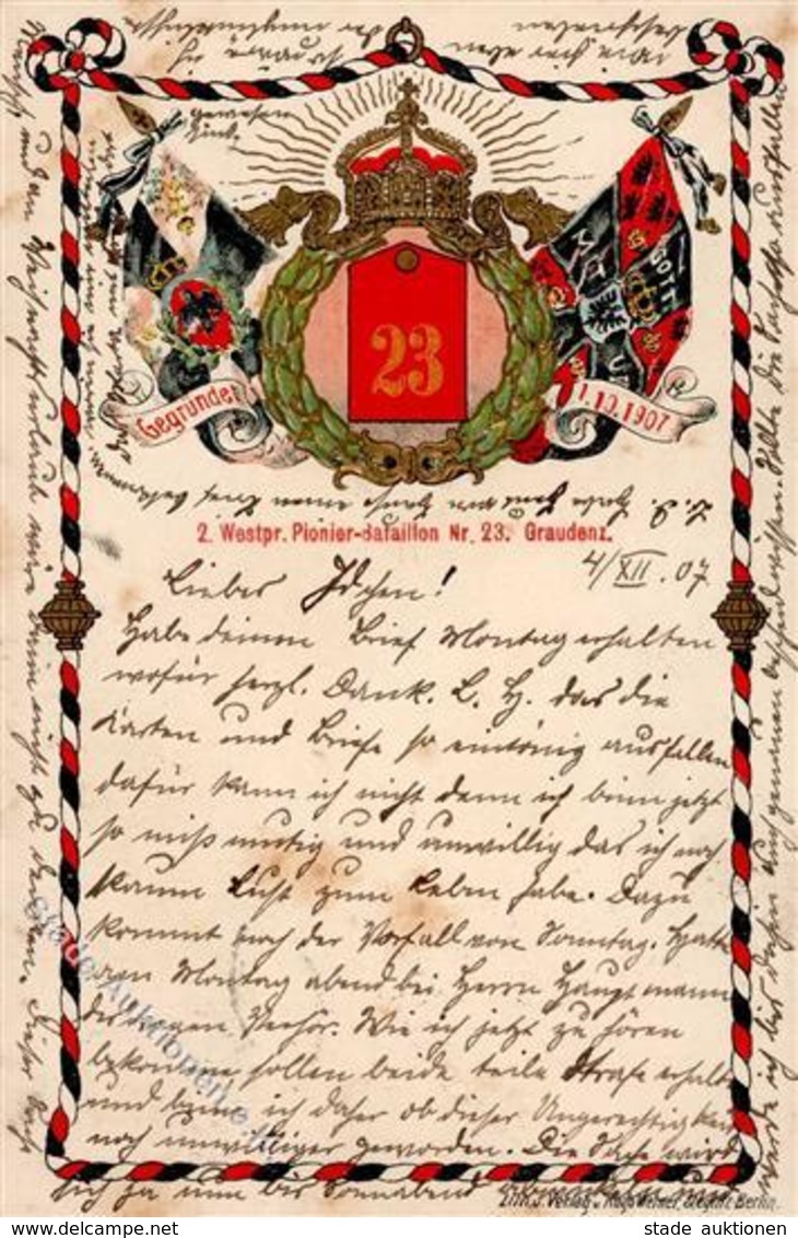 Regiment Graudenz Nr. 23 2. Westpr. Pionier Bataillon 1907 I-II - Regimente