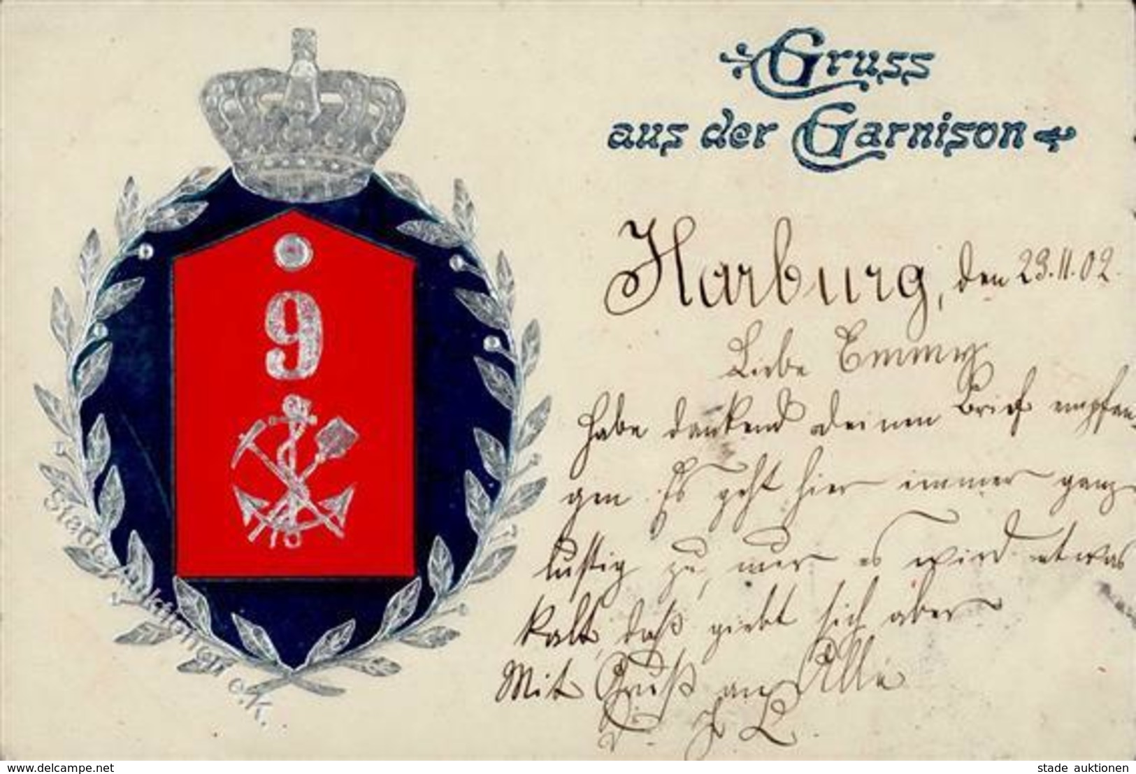 Regiment Harburg (2000) Nr. 9 Garnison  Prägedruck 1902 I-II - Regimente
