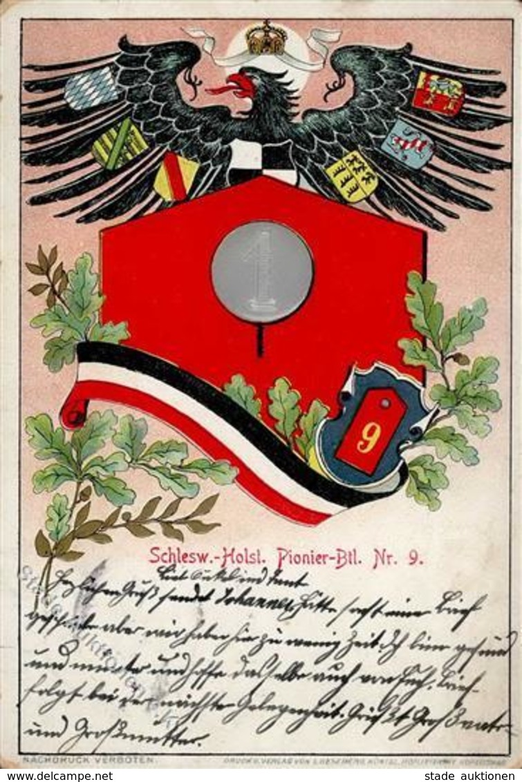 Regiment Harburg (2000) Nr. 9 Schlesw. Holst. Pionier Batl. 1905 I-II (Ecke Abgestoßen) - Regimente