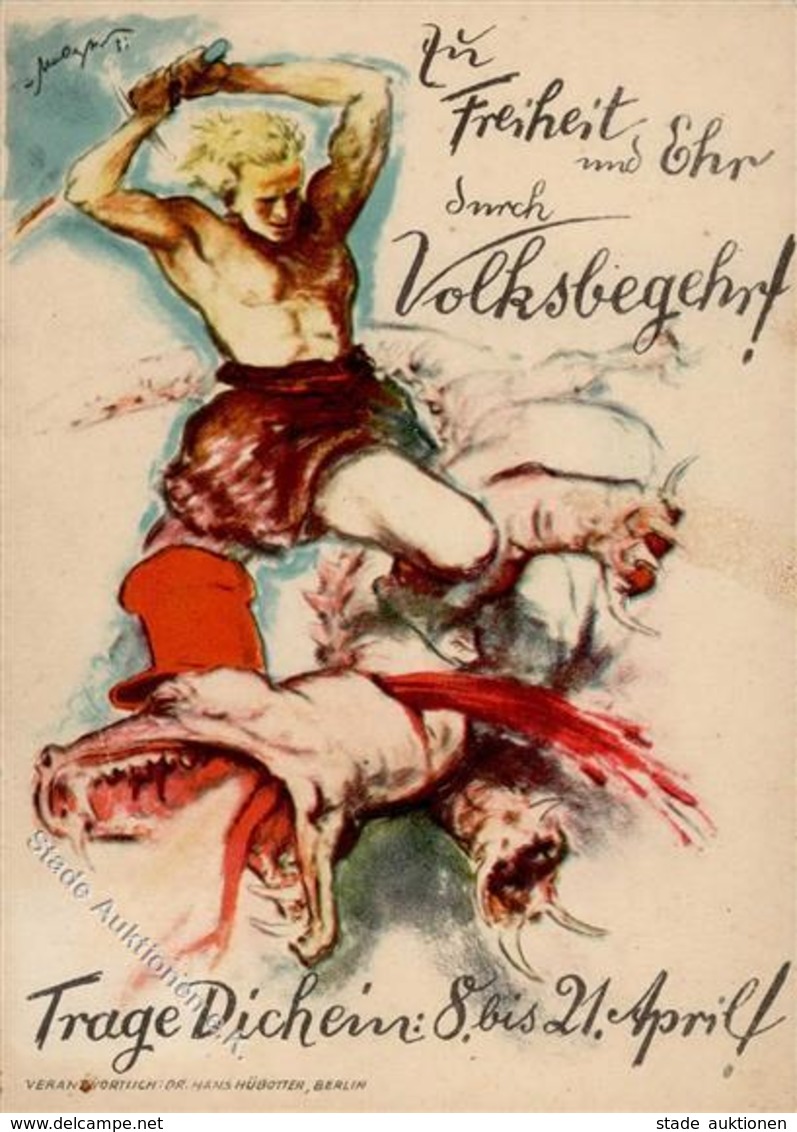 Weimarer Republik Volksbegehren Verlag Der Stahlhelm Künstlerkarte I-II - Geschichte