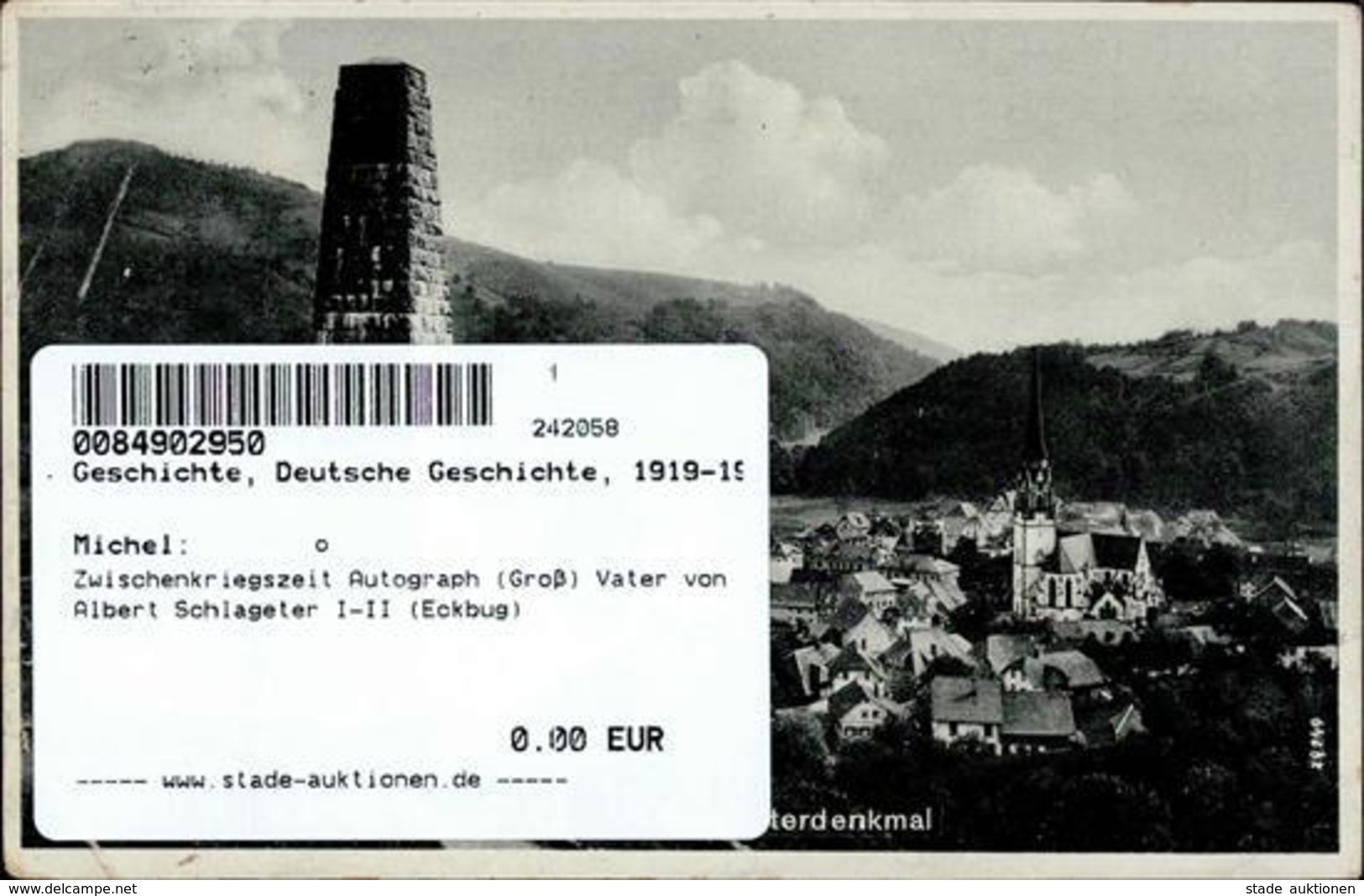 Zwischenkriegszeit Autograph (Groß) Vater Von Albert Schlageter I-II (Eckbug) - History