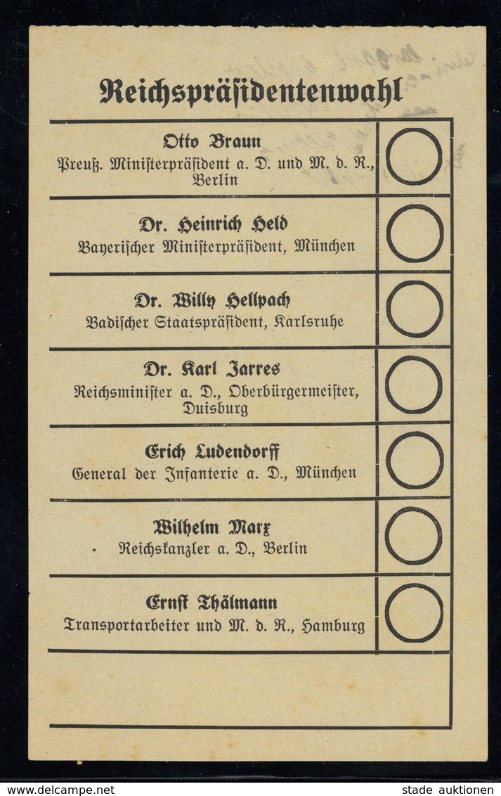 Zwischenkriegszeit Wahlzettel Reichspräsidentenwahl I-II - Histoire