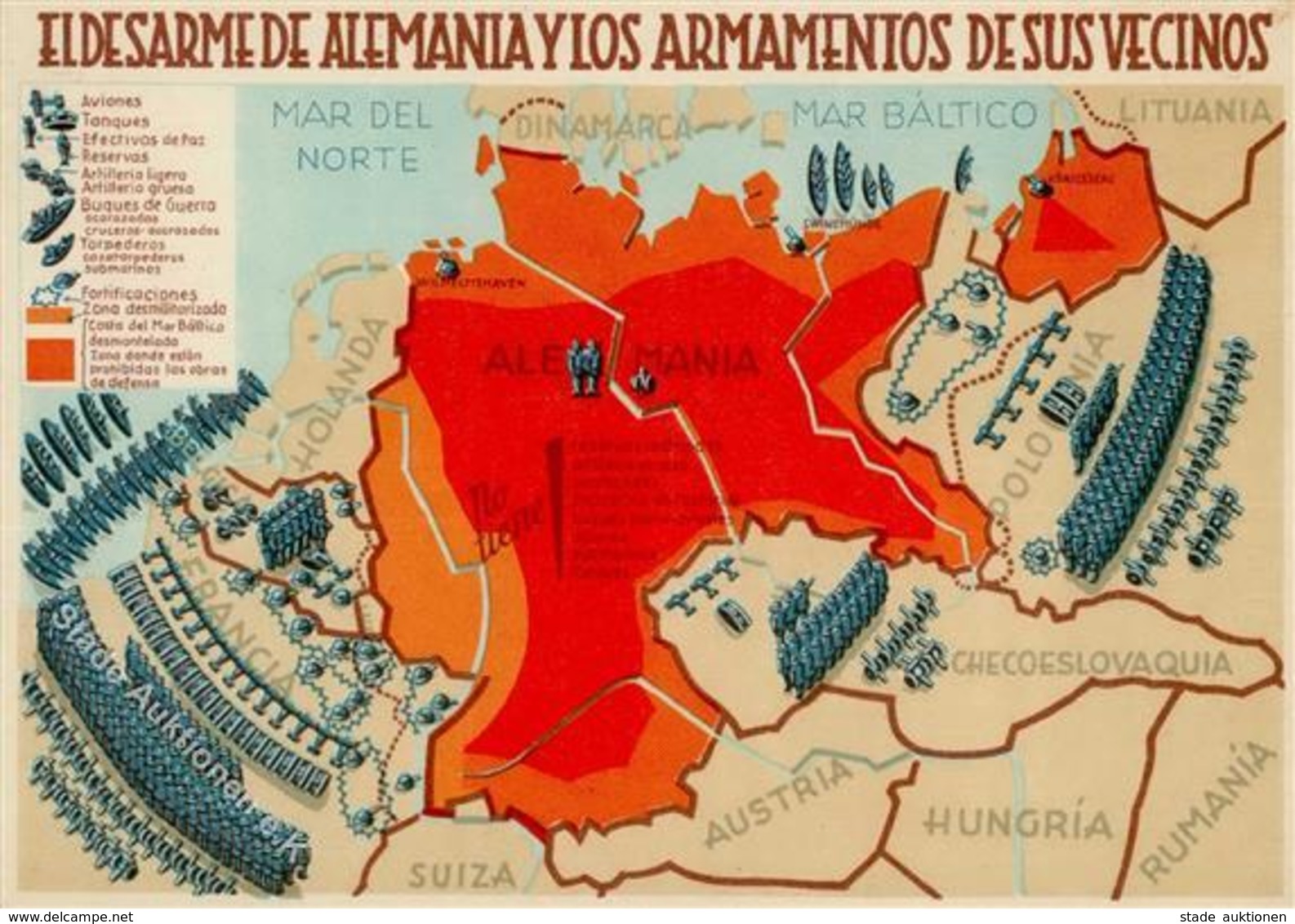 NS-LANDKARTE WK II - DEUTSCHLANDS ABRÜSTUNG  - SPANISCHER TEXT I - War 1939-45