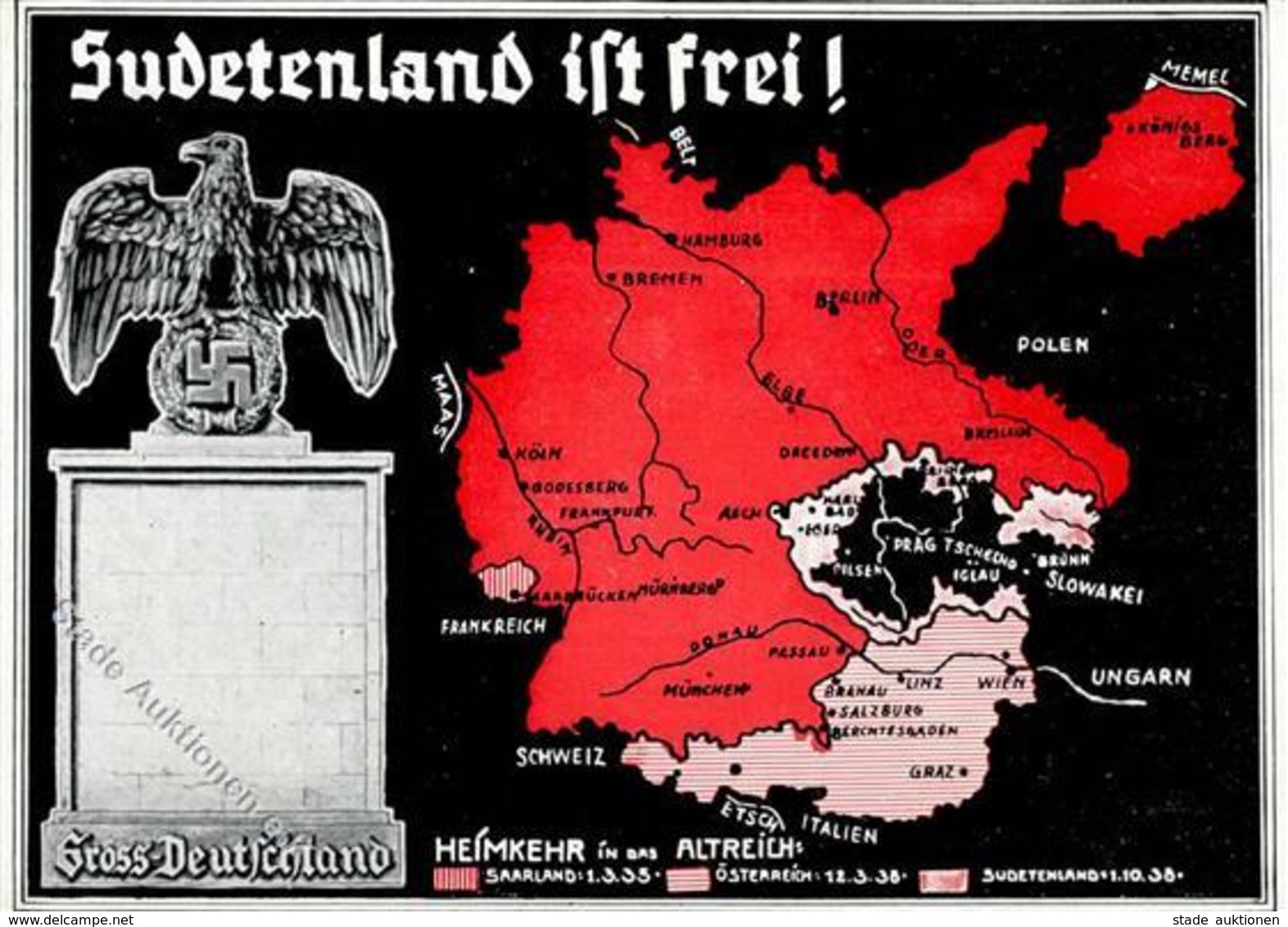 NS-LANDKARTE WK II - SUDETENLAND-BEFREIUNG Mit S-o 1938 I - War 1939-45