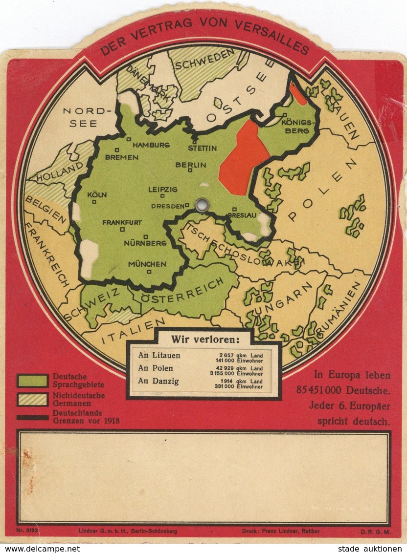 Der VERTRAG Von VERSAILLES - MECHANIK-DREHKARTE WK II - Eck-Klebestelle Sonst I-II - War 1939-45