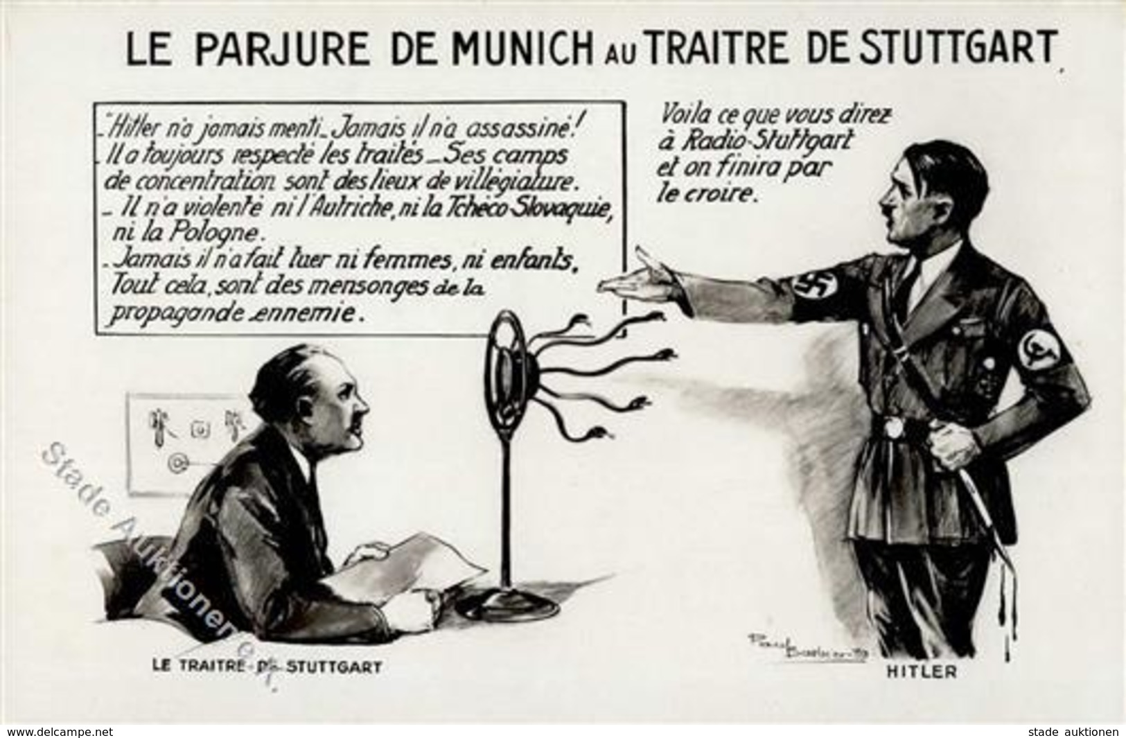 Propaganda WK II - Anti-NS-Propagandakarte FRANKREICH - HITLER Sign. Barby 1939 (G 33) I - War 1939-45