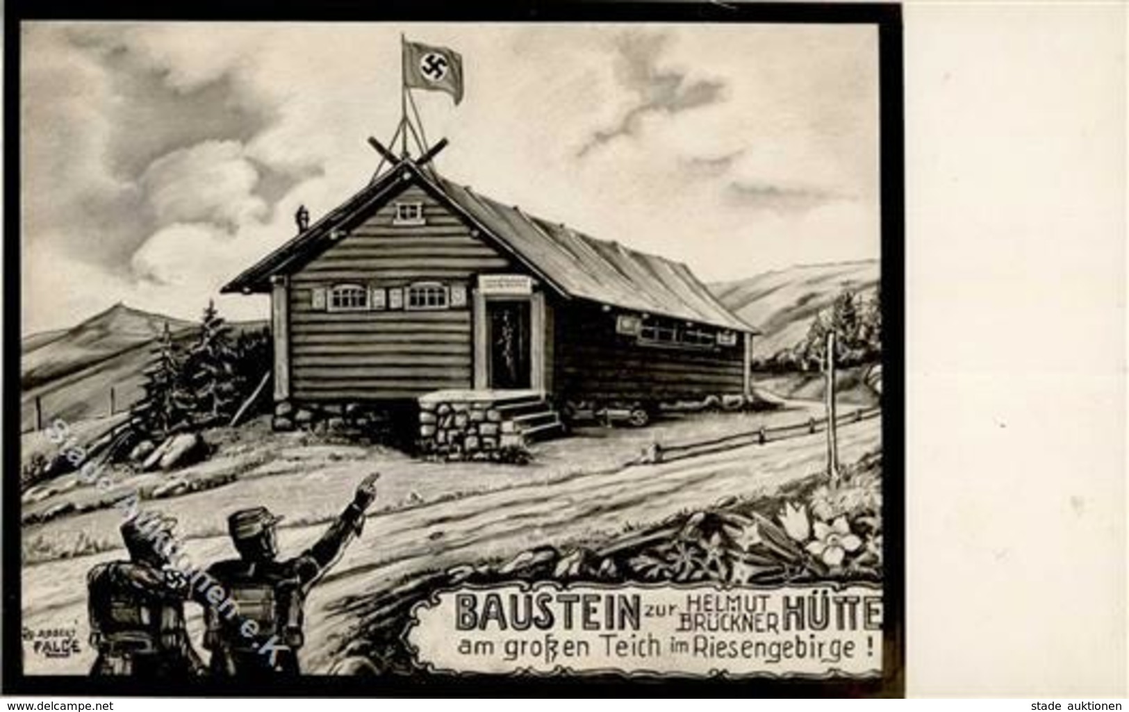 Propaganda WK II Baustein Zur Helmut Brückner Hütte Sign. Falge, Robert I-II - Guerra 1939-45