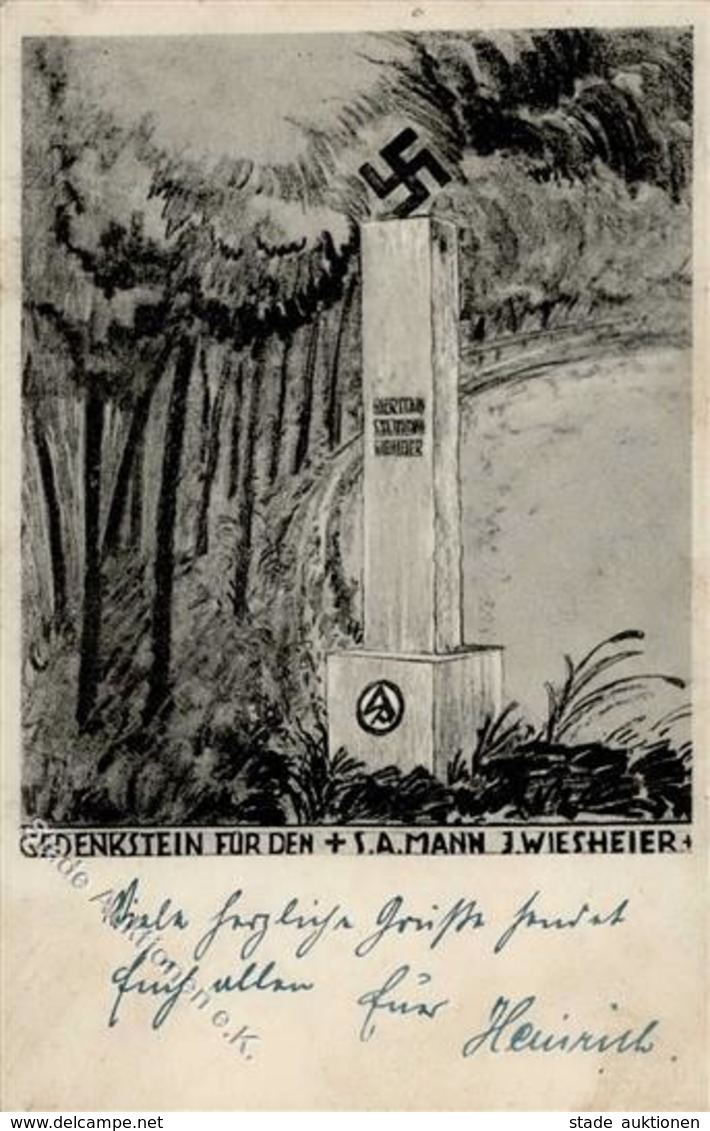 Propaganda WK II Gedenkstein Für Den SA Mann J. Wiesheier I-II - War 1939-45
