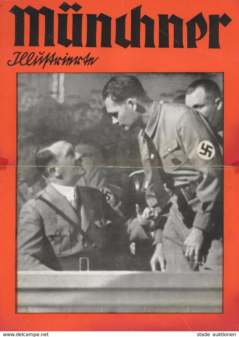 Propaganda WK II Hitler Und Hess Plakat 36 X 26 Cm Münchner Illustrierte II (repariert) - War 1939-45