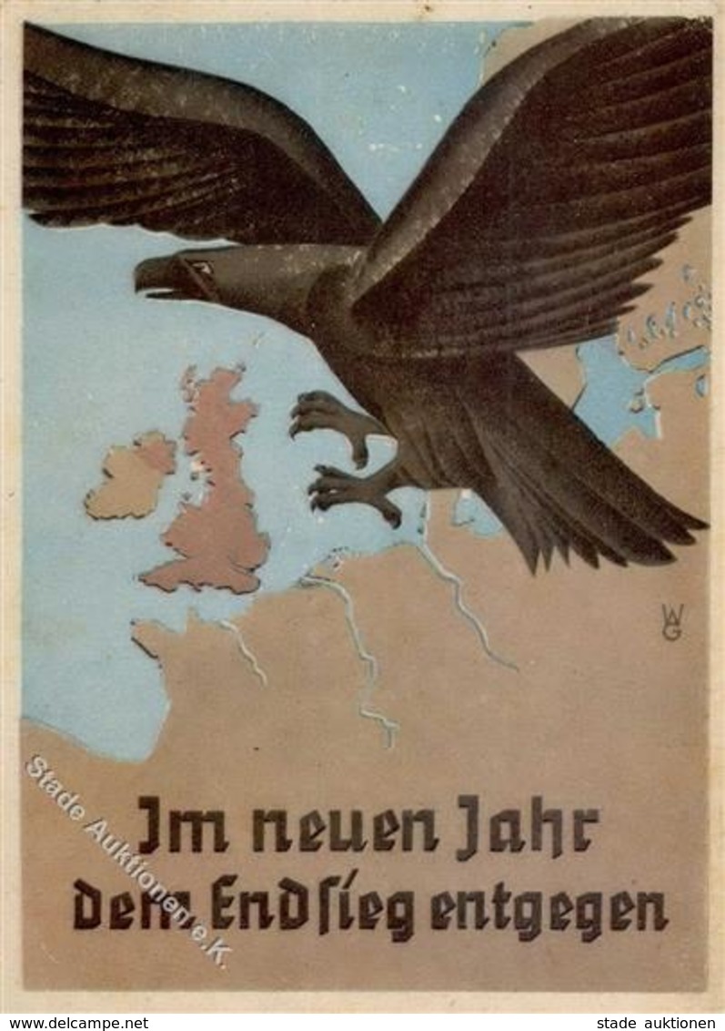 Propaganda WK II Im Neuen Jahr Dem Endsieg Entgegen Sign. Grünwald I-II (Stauchung) - War 1939-45