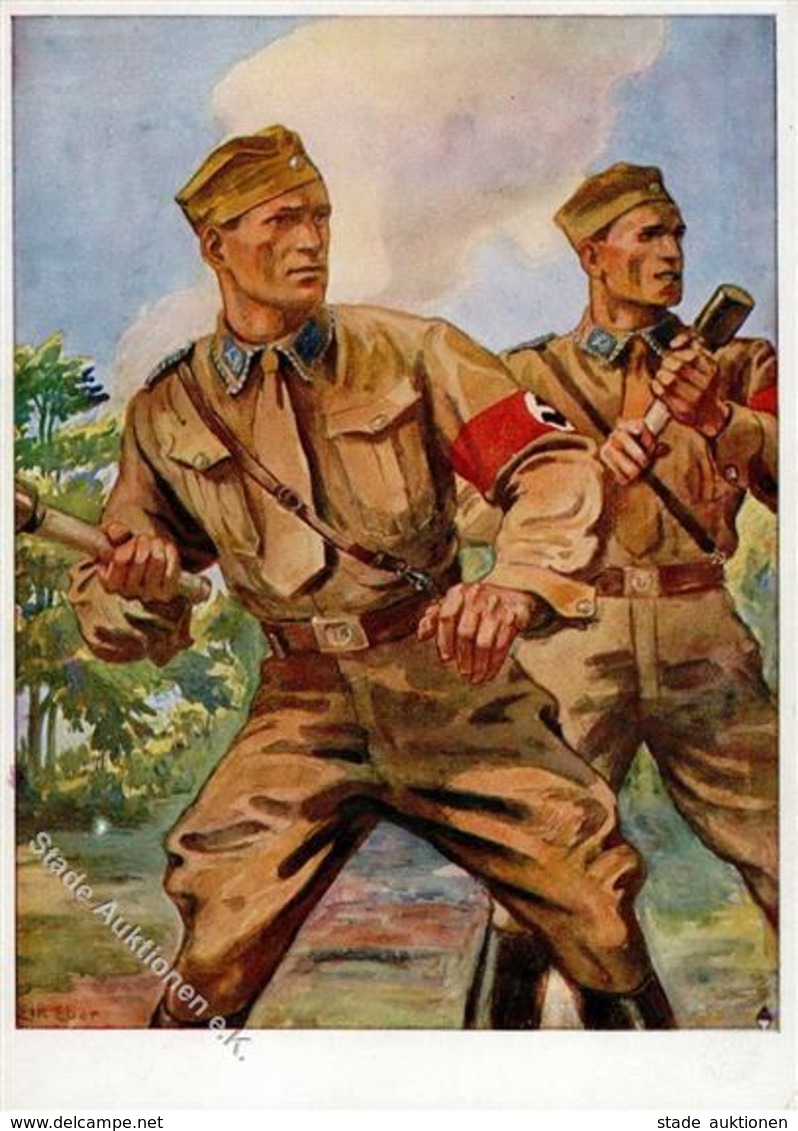 Propaganda WK II SA Sportabzeichen Sign. Eber, Elk Künstlerkarte I-II - War 1939-45