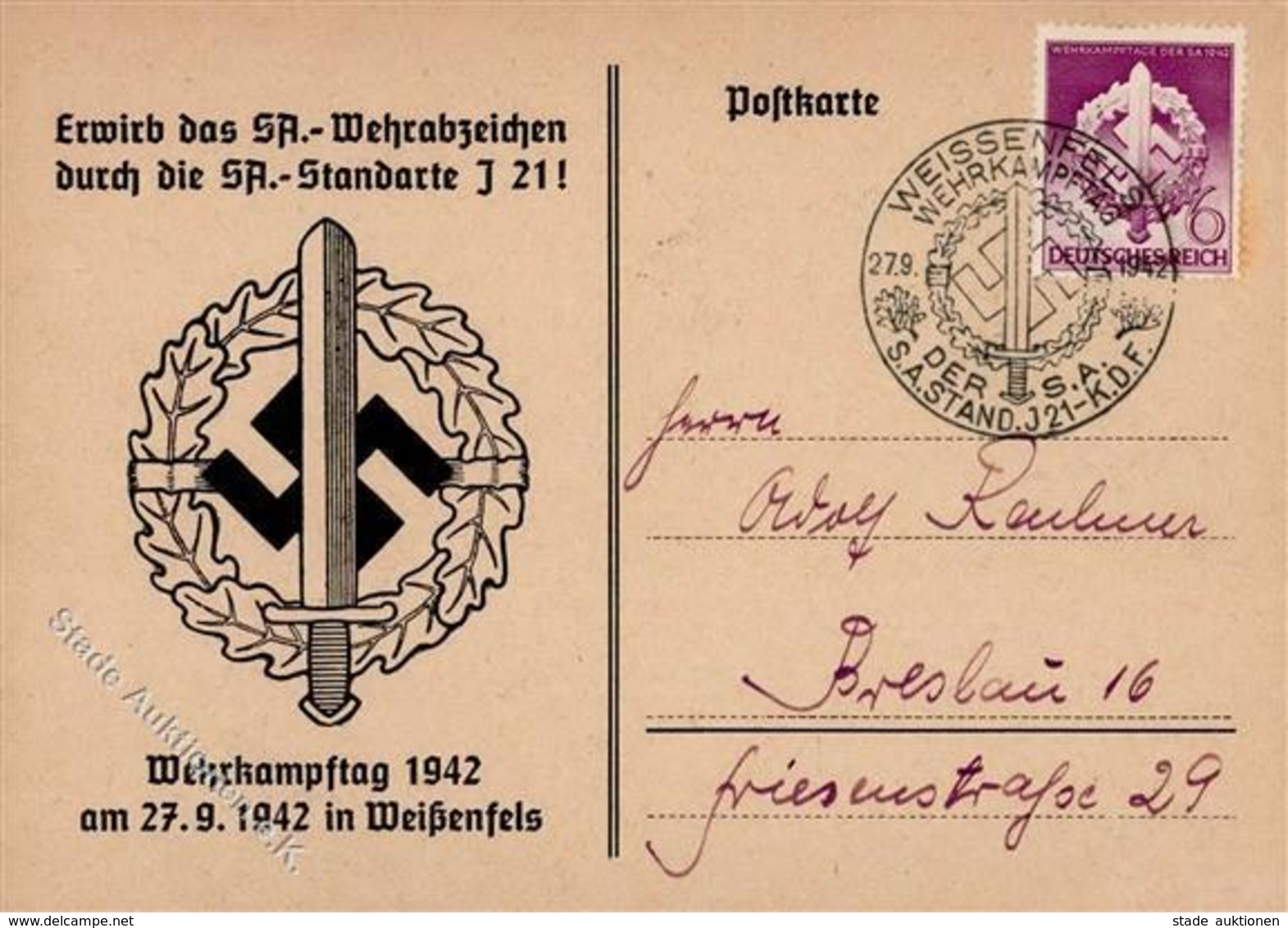 Propaganda WK II SA Wehrabzeichen AK I-II - Guerre 1939-45