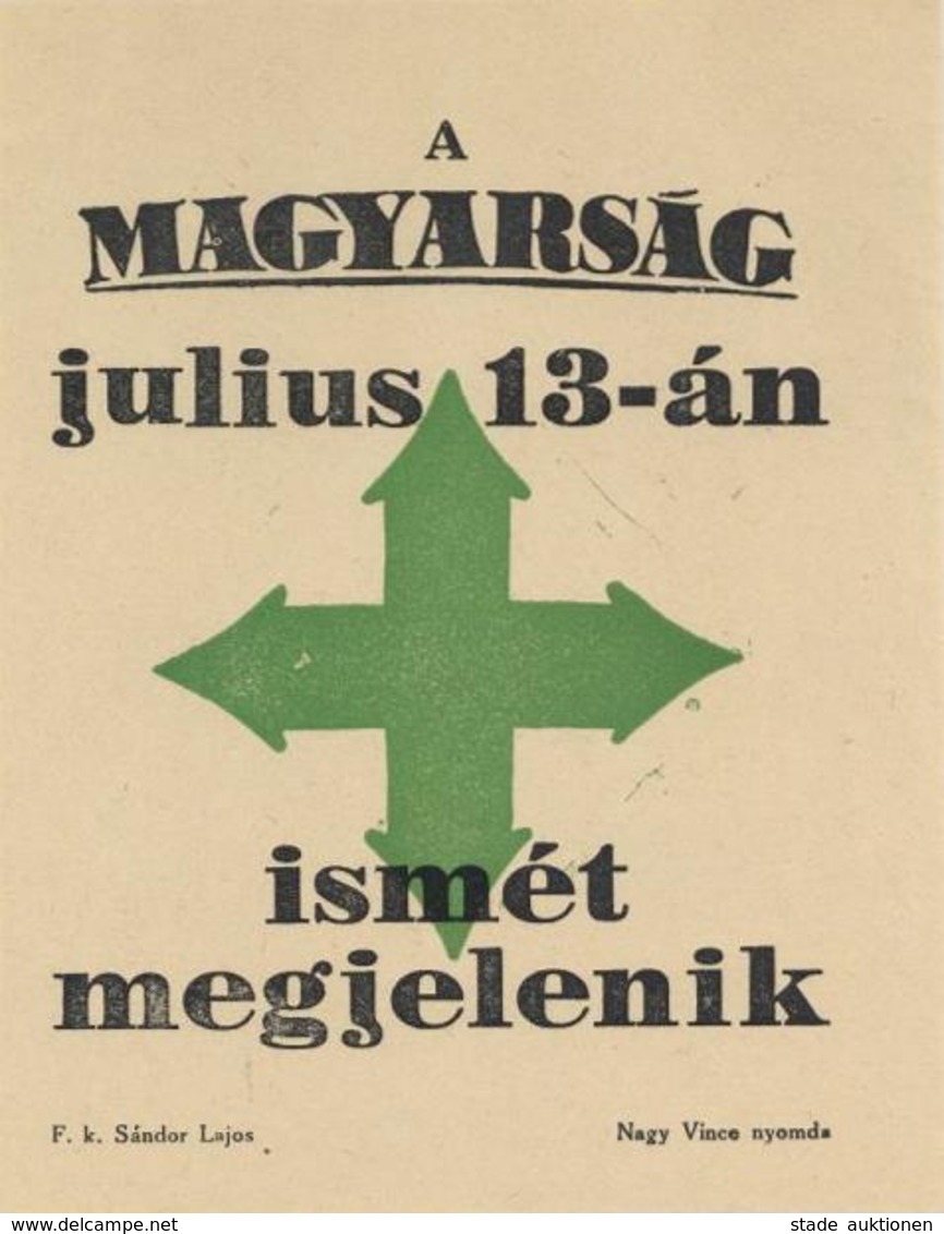 Propaganda WK II Ungarn Nazionalsozialistische Partei Flugblatt I-II - War 1939-45