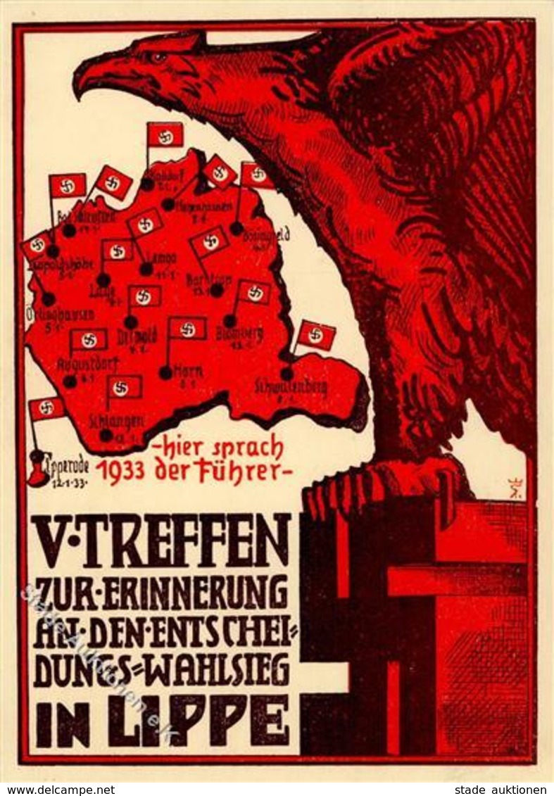 Propaganda WK II V. Treffen Zur Erinnerung An Den Entscheidungs-Wahlsieg In Lippe Künstler-Karte I-II - War 1939-45
