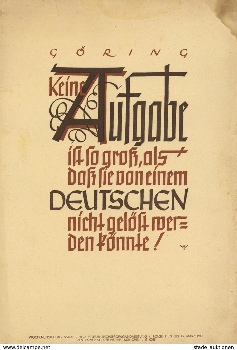 Propaganda WK II Wochenspruch Der NSDAP Plakat  24 X 35 Cm II (kleine Einrisse) - War 1939-45