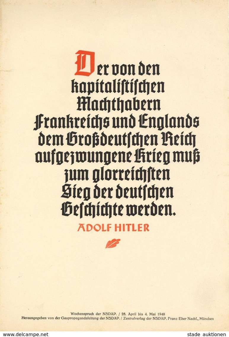 Propaganda WK II Wochenspruch Der NSDAP Plakat  24 X 35 Cm II (kleine Einrisse) - War 1939-45