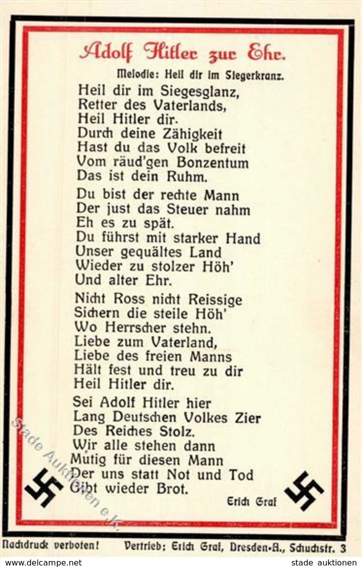 NS-LIEDKARTE WK II - Adolf Hitler Zur Ehr I - Guerra 1939-45