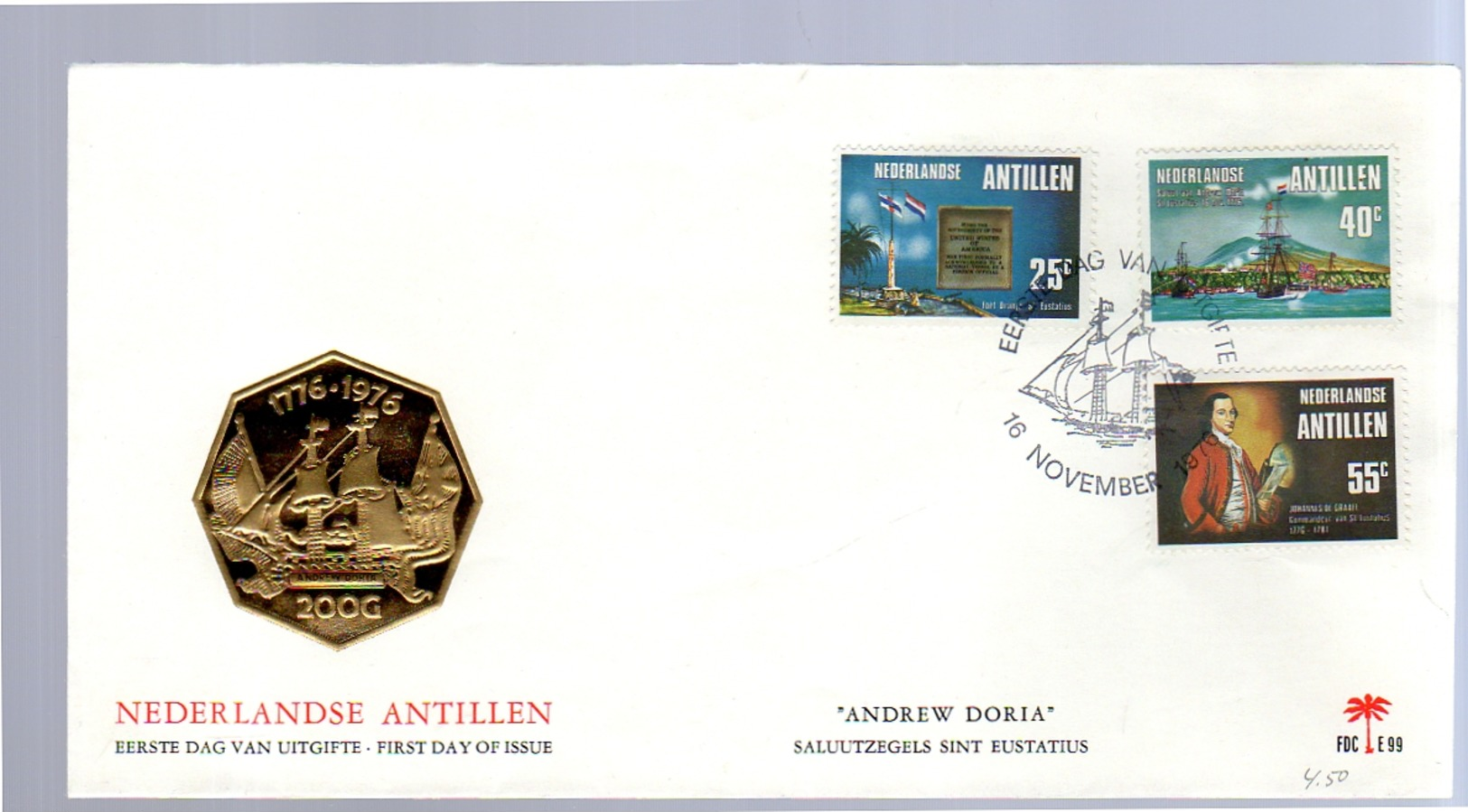 1976 FDC Ship Andrew Doria (107) - Niederländische Antillen, Curaçao, Aruba