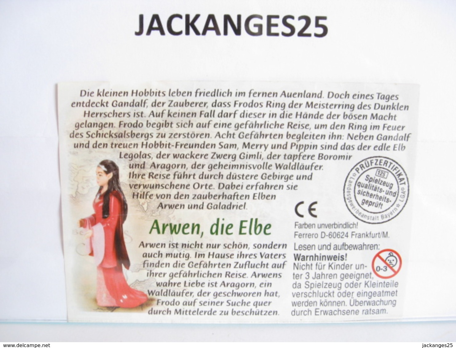 KINDER ELFE ARWEN SEIGNEUR DES ANNEAUX 1 HERR DER RINGE   2001  N° 7 + BPZ D + ZBA - Families