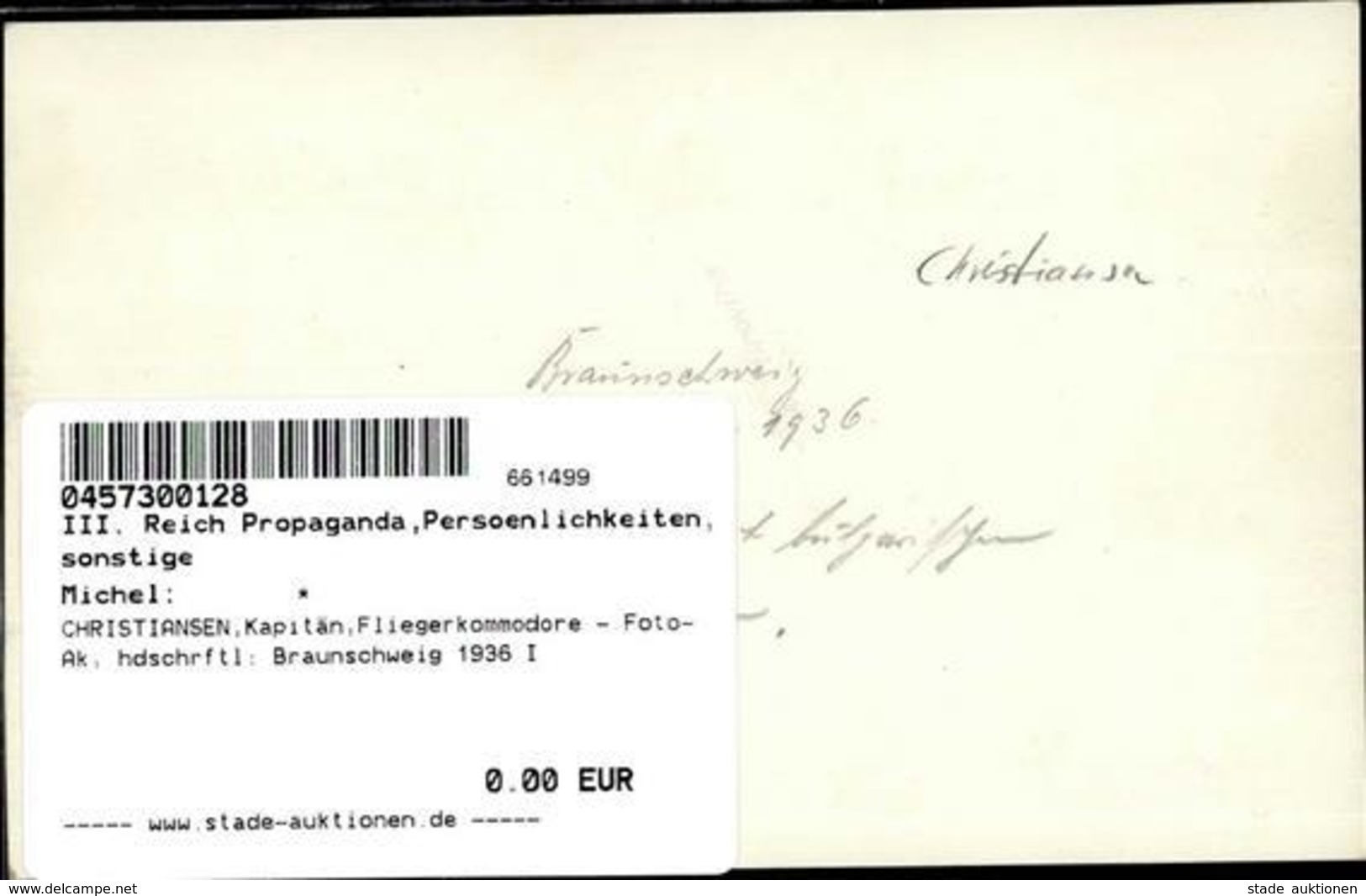 CHRISTIANSEN,Kapitän,Fliegerkommodore - Foto-Ak, Hdschrftl: Braunschweig 1936 I - Guerra 1939-45