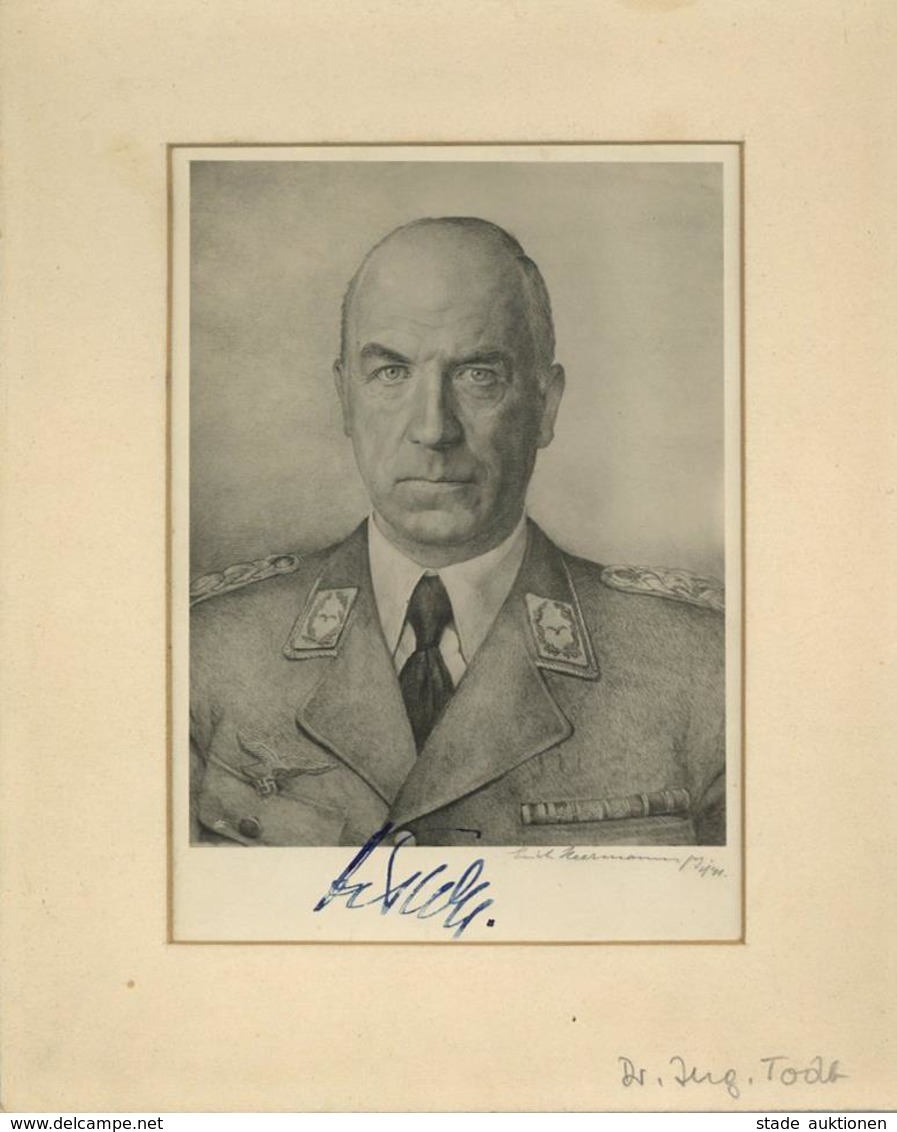 TODT,Dr.,Reichsminister - Gerahmtes Foto (12,5 X 17,5 Cm) Mit AUTOGRAMM, Sign. Erich Hermann,1941 I - War 1939-45