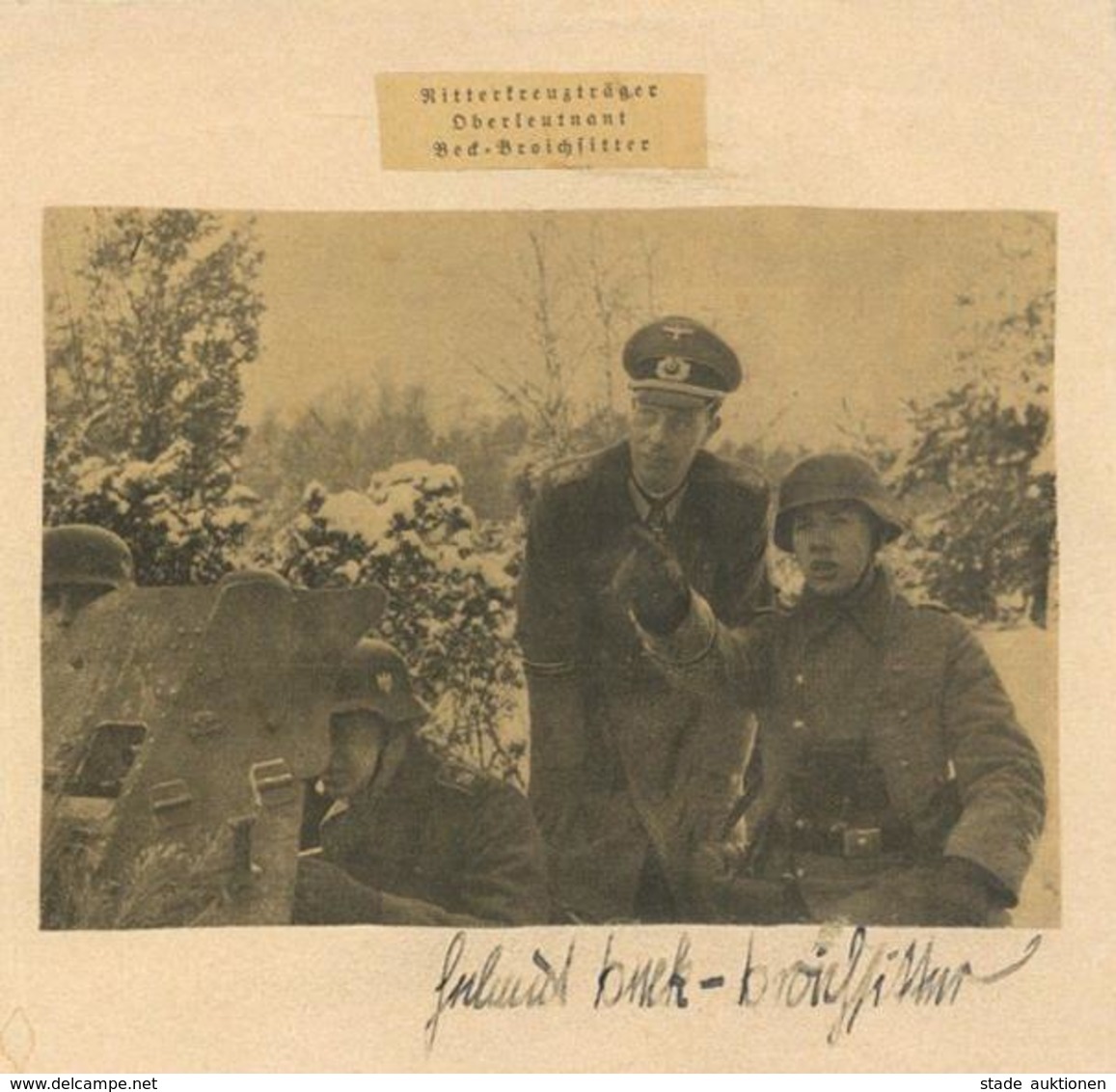 Ritterkreuzträger WK II Beck-Broichsitter Oberleutnant Mit Original Unterschrift I-II (keine AK Bild Aus Zeitung Auf Pap - War 1939-45