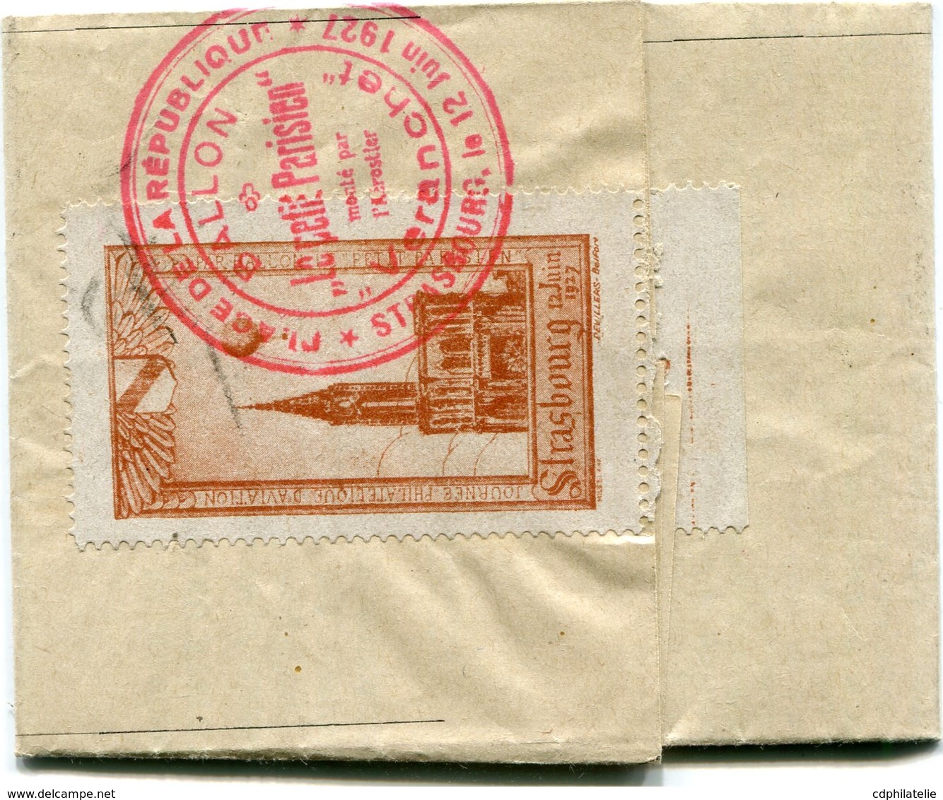 FRANCE LETTRE JOURNAL AVEC VIGNETTE "STRASBOURG 12 JUIN 1927" AVEC CACHET...BALLON "LE PETIT PARISIEN"...DEPART......... - Storia Postale