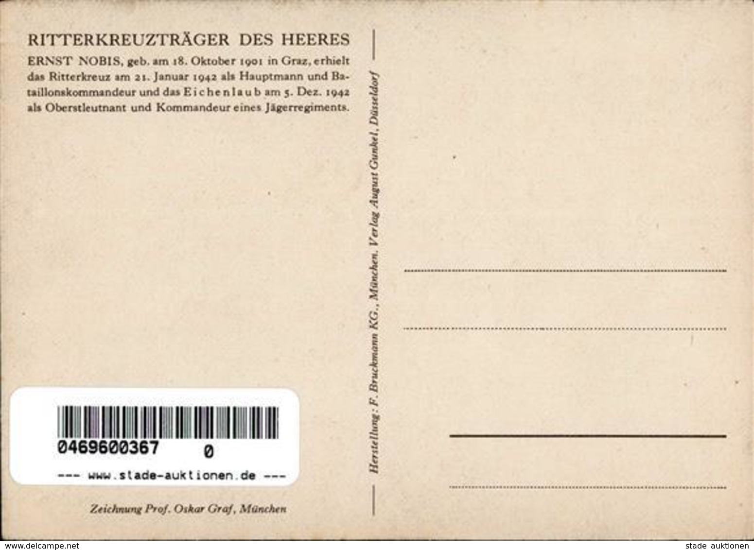 Ritterkreuzträger WK II Nobis, Ernst Hauptmann Sign. Graf, Oskar Künstlerkarte I-II - Guerre 1939-45