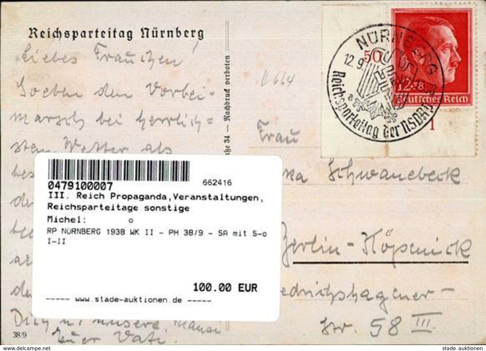 Reichsparteitag Nürnberg (8500) 1938 WK II - PH 38/9 - SA Mit S-o I-II - Guerre 1939-45