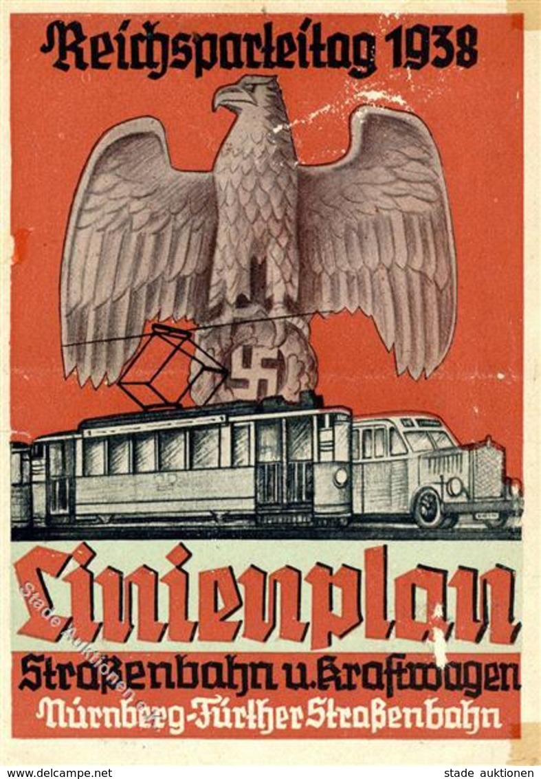 REICHSPARTEITAG NÜRNBERG 1938 - Mehrseitiger STRASSENBAHN-LINIENPLAN, Bedarfsgebraucht II - War 1939-45