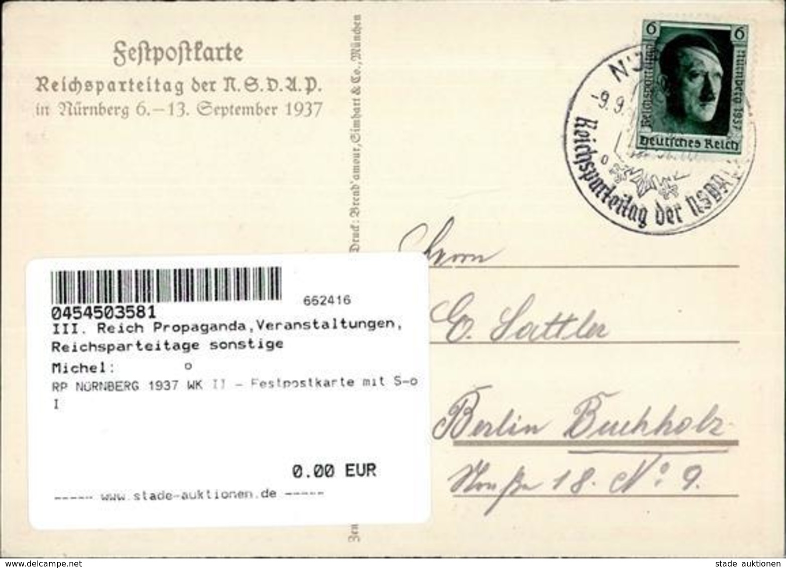 RP NÜRNBERG 1937 WK II - Festpostkarte Mit S-o I - War 1939-45