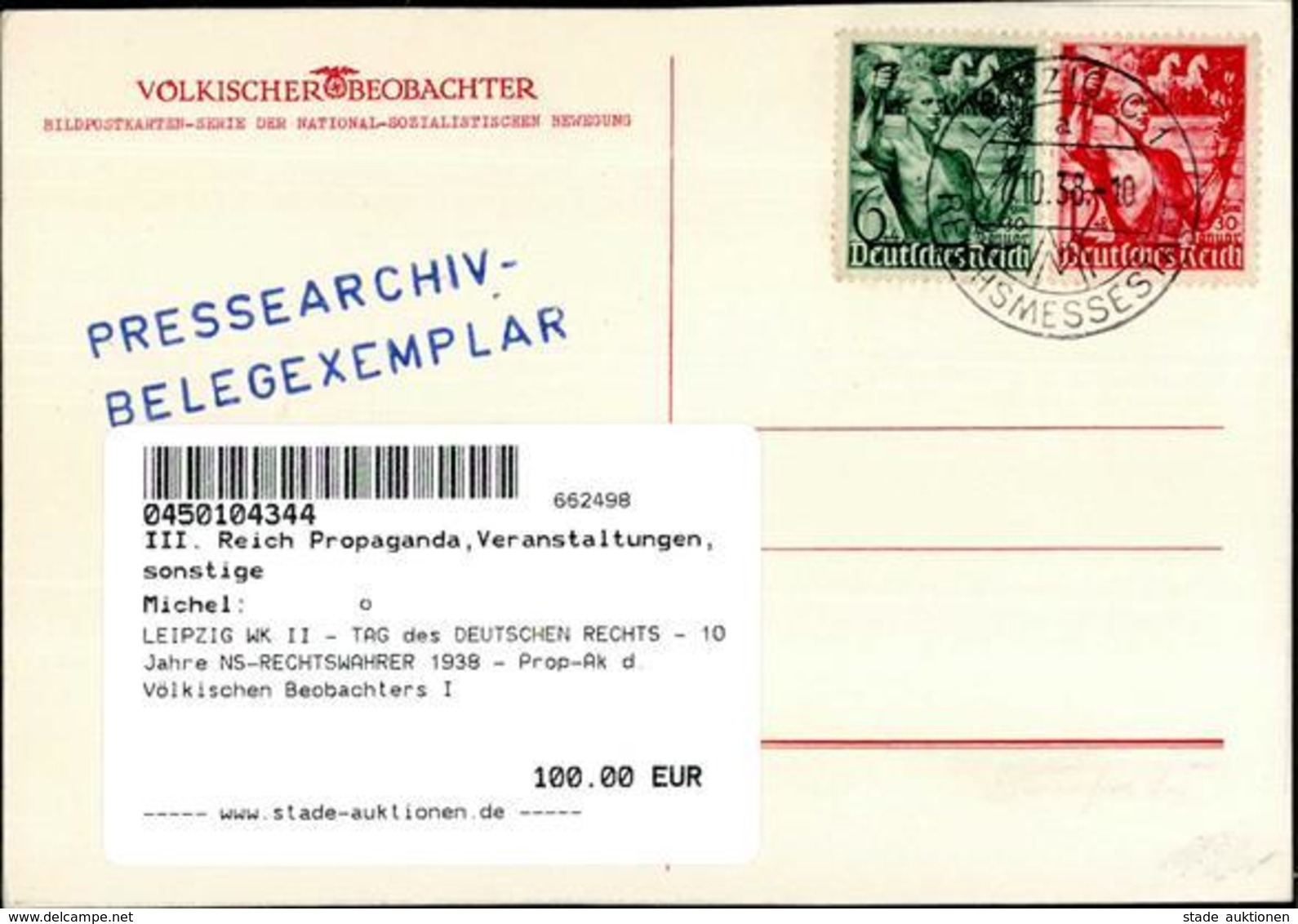 LEIPZIG WK II - TAG Des DEUTSCHEN RECHTS - 10 Jahre NS-RECHTSWAHRER 1938 - Prop-Ak D. Völkischen Beobachters I - Guerre 1939-45