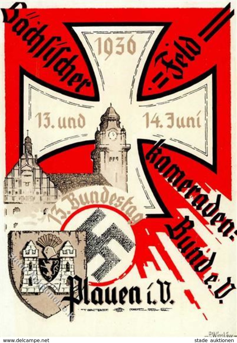 PLAUEN I.V. WK II - SÄCHSISCHER FELDKAMERADEN-BUNDESTAG 1936 - Seltene Künstlerkarte Sign. P.Winslöw I-II R! - War 1939-45