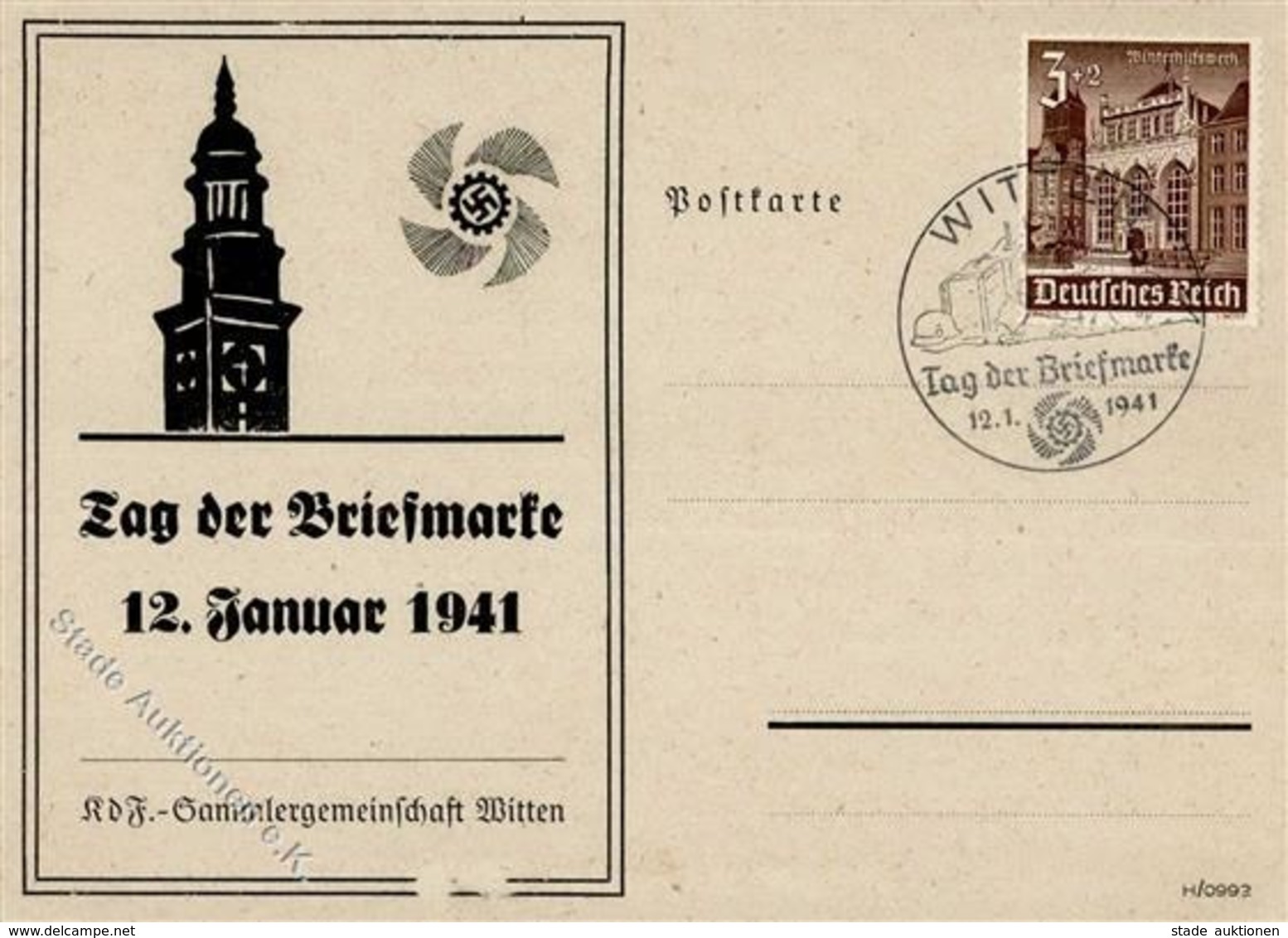 WITTEN WK II - TAG Der BRIEFMARKE 1941 Mit S-o - Unten Kratzspur! - Guerre 1939-45