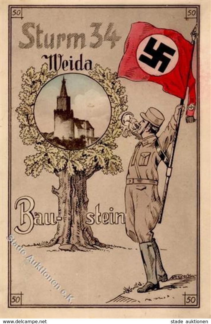 SA-Prop-Ak WK II - SA-STURM 34 WEIDA,Thür. - Baustein-Spendenkarte 1933 I-II - Weltkrieg 1939-45