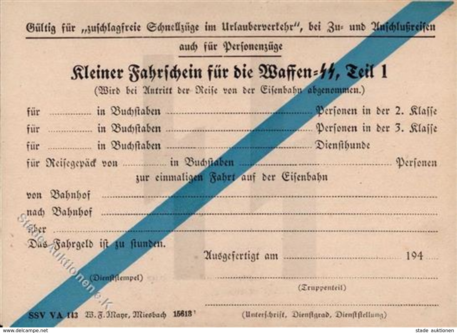 SS Waffen-SS Kleiner Fahrschein, Teil I WK II KEINE AK I-II (fleckig) - Guerre 1939-45