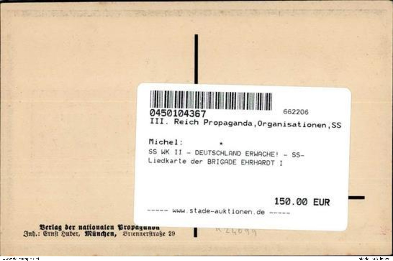 SS WK II - DEUTSCHLAND ERWACHE! - SS-Liedkarte Der BRIGADE EHRHARDT I - Weltkrieg 1939-45