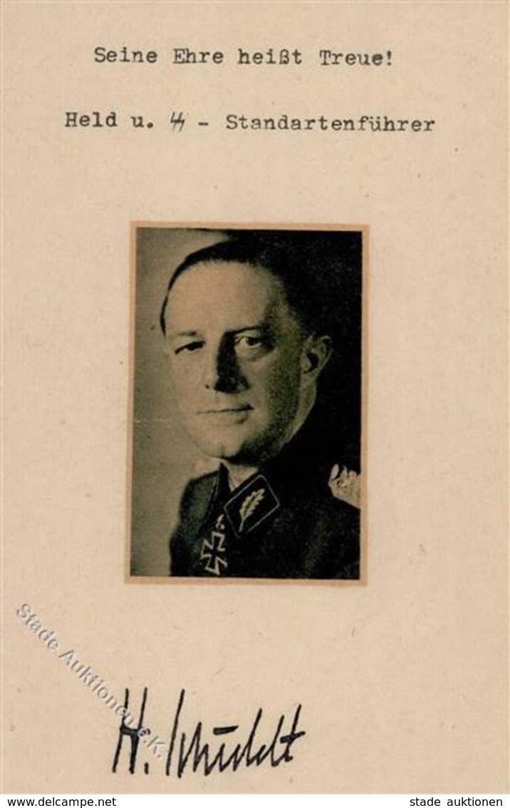SS WK II Ritterkreuzträger Schuldt, Heinrich Standartenführer Handgemacht Aus Zeitungsausschnitten Mit Unterschrift KEIN - Guerre 1939-45
