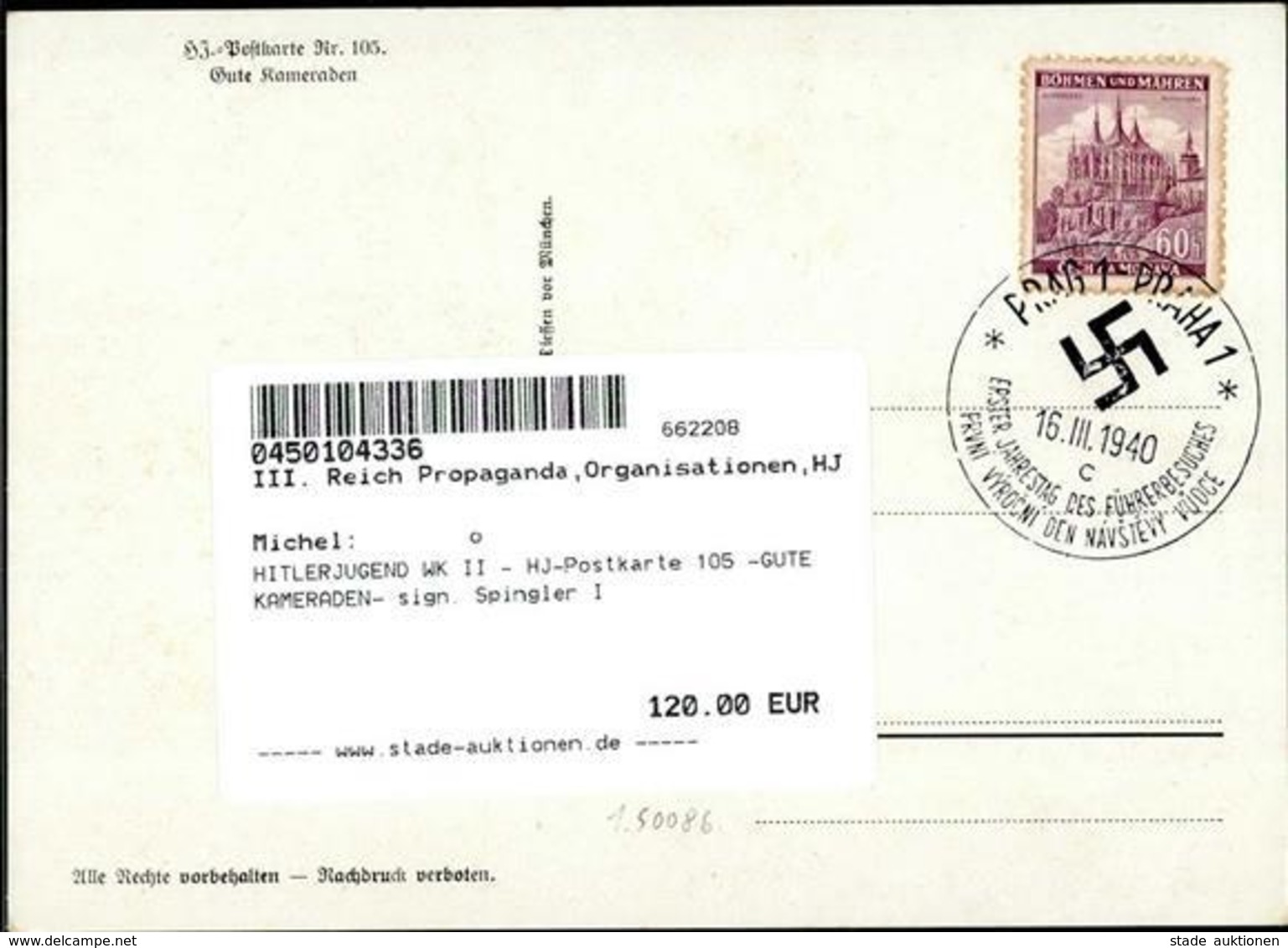 HITLERJUGEND WK II - HJ-Postkarte 105 -GUTE KAMERADEN- Sign. Spingler I - War 1939-45