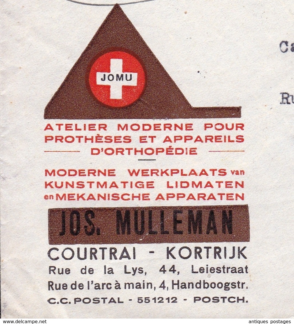 Lettre Belgique 1915 Courtrai Kortrijk Atelier Moderne Pour Prothèses Et Appareils D'Orthopédie Lion Héraldique - 1929-1937 Heraldic Lion