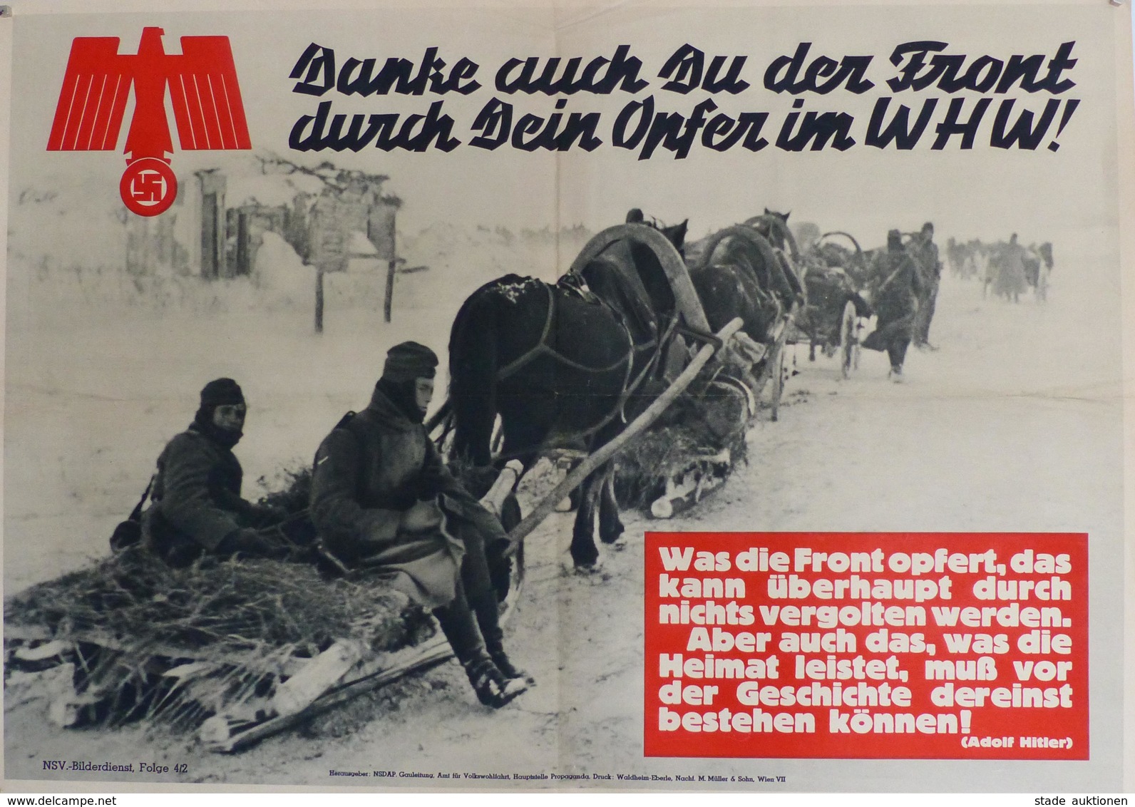 WHW Plakat 59 X 42 Cm Danke Auch Du Der Front ... I-II - Guerra 1939-45