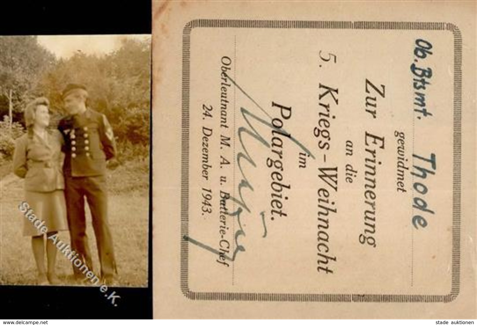 KRIEGSWEIHNACHT WK II - Erinnerung 5.Kriegs-Weihnacht Im POLARGEBIET 24.12.43 (Zettel) + Bootsmann-Foto I-II" - Guerre 1939-45