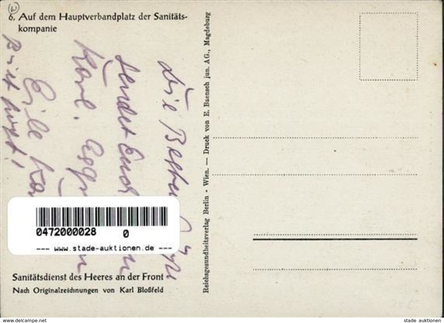 WK II Auf Dem Hauptverbandplatz Der Sanitätskompanie Sign. Bloßfeld, Karl Künstlerkarte I-II - Guerre 1939-45