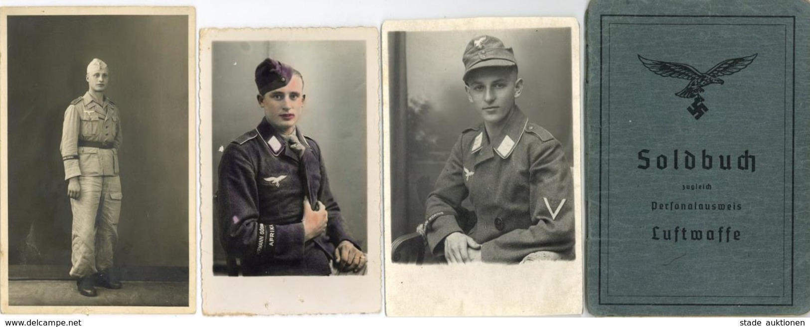 WK II Dokumente - AFRIKA-FELDZUG! LUFTWAFFE-SOLDBUCH 1940-1943 Und 3 Militär-Foto-Ak (teils Mängel) Jeweils Mit Armbinde - Weltkrieg 1939-45
