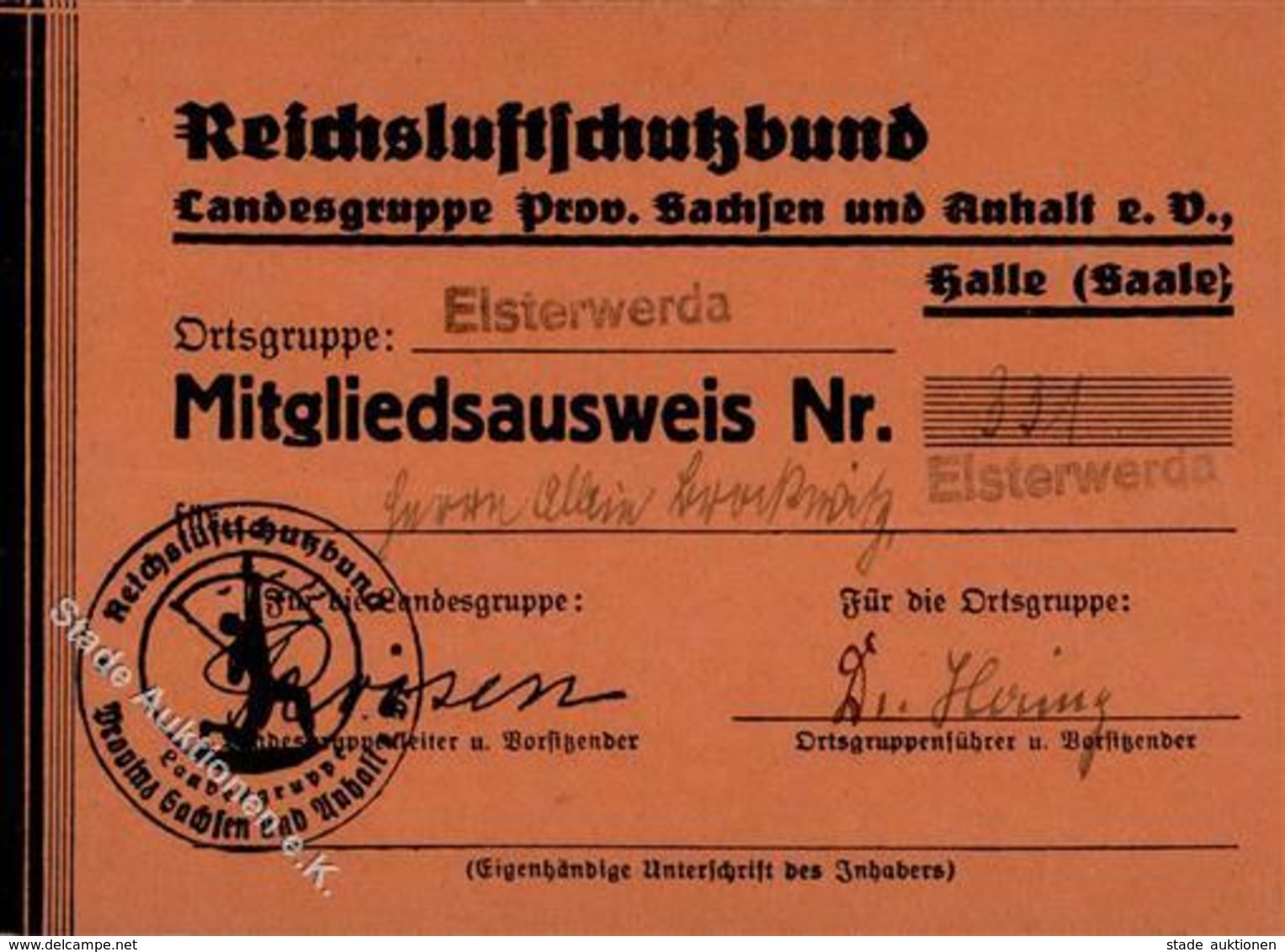WK II Dokumente - Mitgliedsausweis REICHSLUFTSCHUTZBUND Halle,Saale Mit Beitragsmarken I-II - Guerre 1939-45