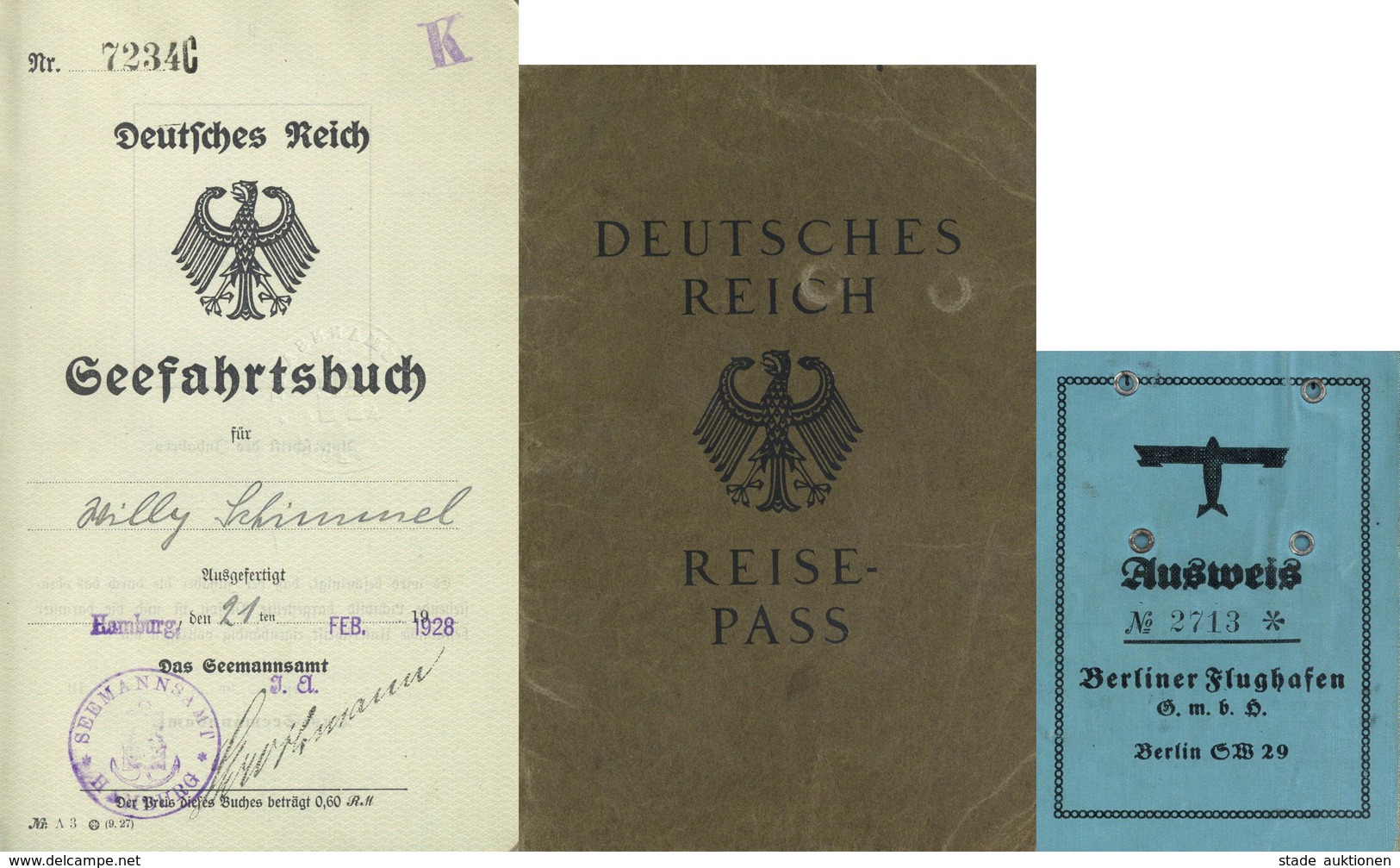 WK II Dokumente Lot Mit 1 Reisepass 1 Seefahrtsbuch Und 1 Ausweis Berliner Flughafen I-II - War 1939-45