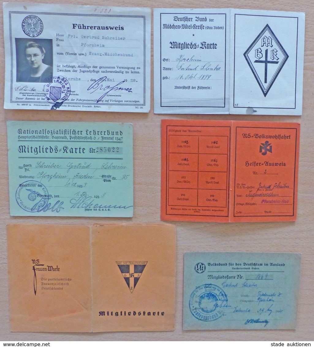 WK II Dokumente Lot Mit 7 Ausweisen / Mitgliedskarten NS Frauenschaft I-II - War 1939-45